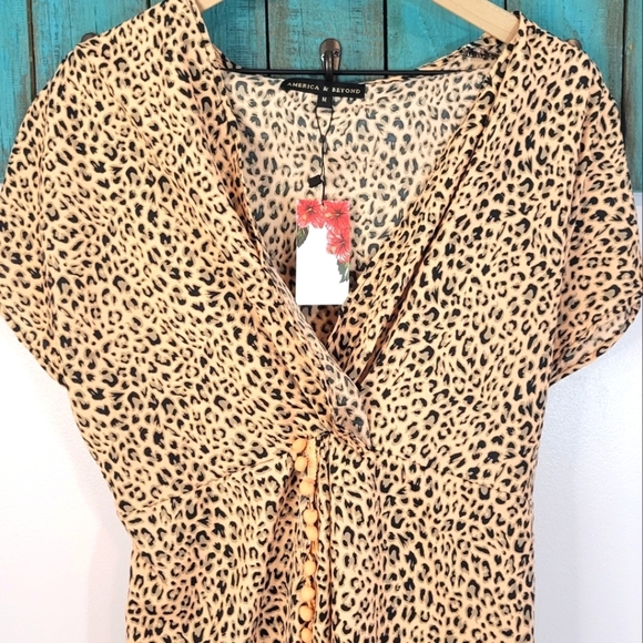 America and Beyond cheetah print pom pom high low faux wrap dress NWT - Picture 4 of 10